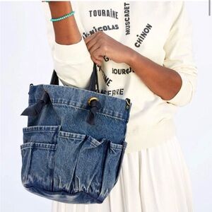 Clare V Vivier Marine dark denim bucket tote bag leather top handles